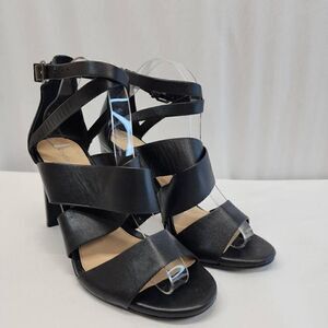 Gianni Bini Size 9 Black Leather Strapy Sandal Heels M